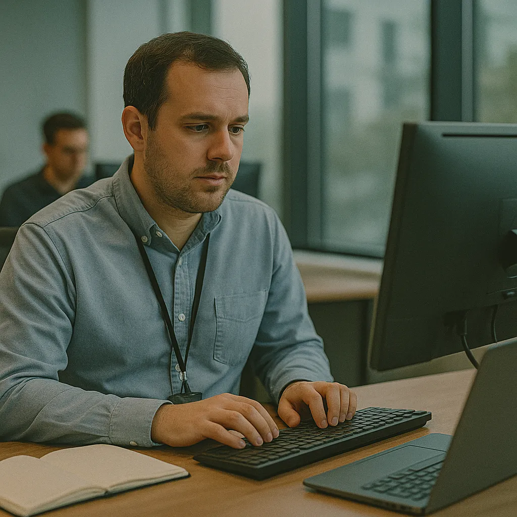 Operatore IT che automatizza i ticket interni con l’assistente digitale